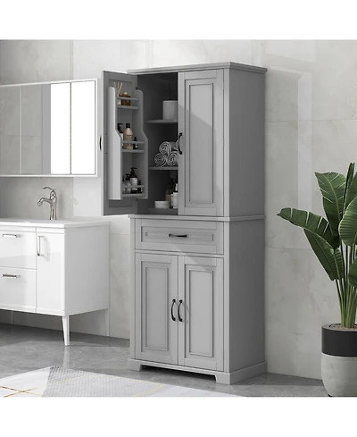 Bathroom Storage Cabinet with Doors and Drawer, Multiple Storage Space, Adjustable Shelf, Grey