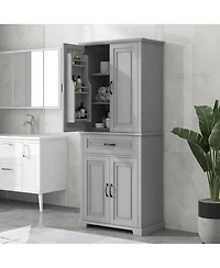 Bathroom Storage Cabinet with Doors and Drawer, Multiple Storage Space, Adjustable Shelf, Grey