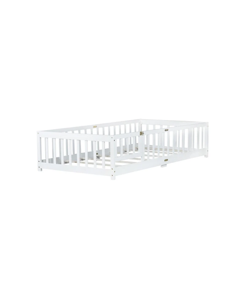 Streamdale Furniture Twin Floor Bed with Fence & Door, White