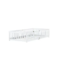 Streamdale Furniture Twin Floor Bed with Fence & Door, White