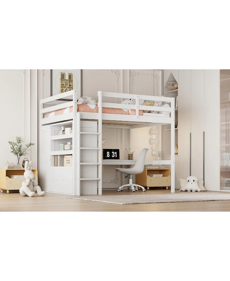 Streamdale Furniture Wood Full Size Loft Bed with Built-in Wardrobe, Desk, Storage Shelves and Drawers