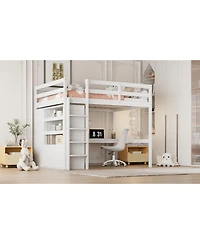 Streamdale Furniture Wood Full Size Loft Bed with Built-in Wardrobe, Desk, Storage Shelves and Drawers