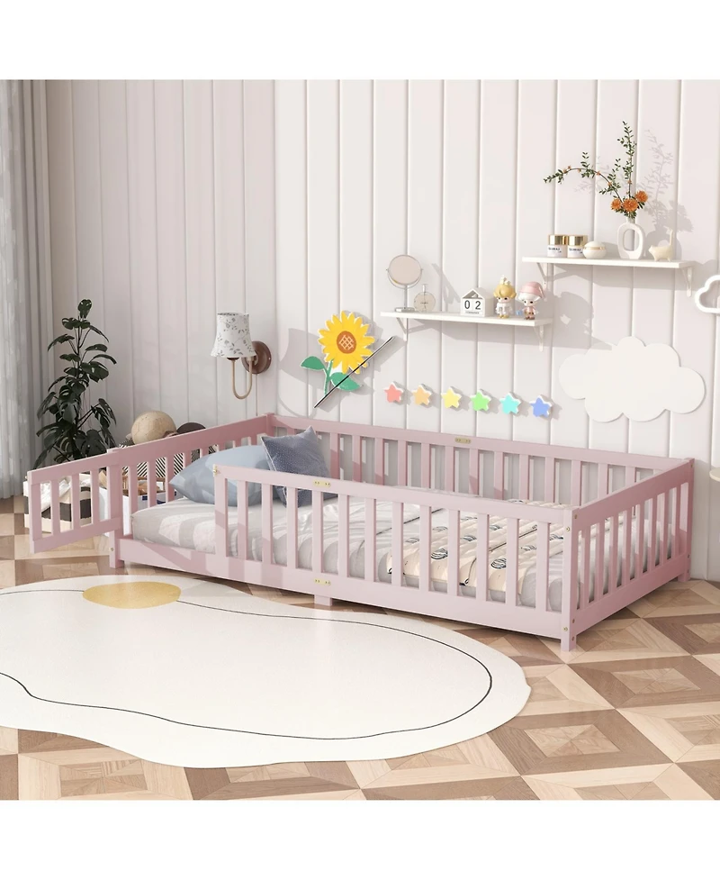 Streamdale Furniture Twin Floor Bed with Fence & Door