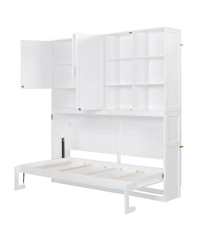 Streamdale Furniture Twin Size Wall Murphy Bed with Cabinet, Shelves, Light & Usb