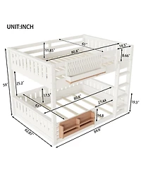 Streamdale Furniture Queen Bunk Bed with Ladder, Guardrails, Pegboard & Bookshelf, Beige
