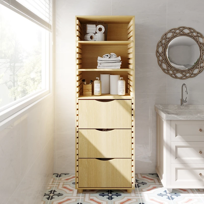 Homsee Bathroom Cabinet With 2 Adjustable Shelves & 3 Drawers