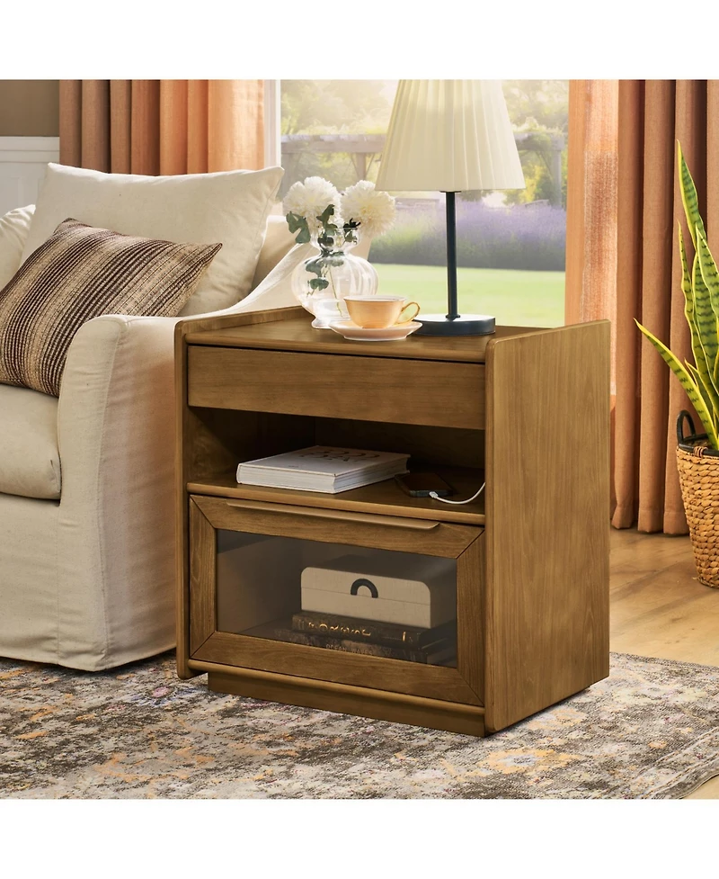 Streamdale Furniture Mid Century Modern Nightstand with Charging Station & 2 Drawers