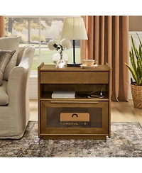 Streamdale Furniture Mid Century Modern Nightstand with Charging Station & 2 Drawers