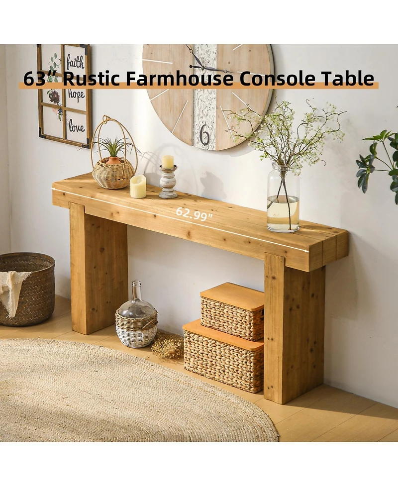Streamdale Furniture 63" Solid Wood Console Table - Rustic Farmhouse Sofa Table
