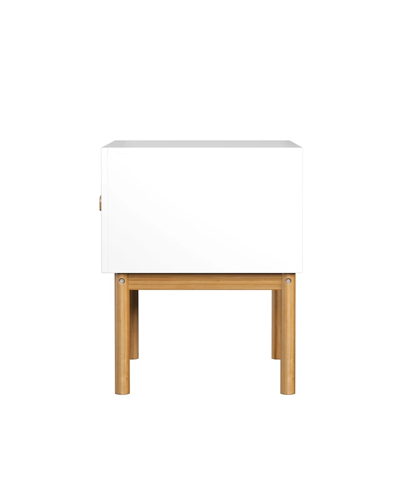 Streamdale Furniture Modern White Nightstand with Drawer & Wood Legs