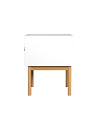 Streamdale Furniture Modern White Nightstand with Drawer & Wood Legs