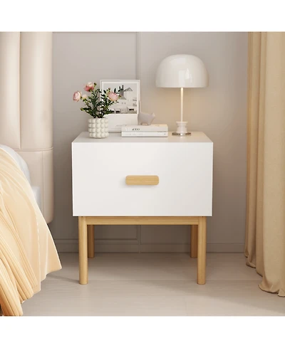 Streamdale Furniture Modern White Nightstand with Drawer & Wood Legs