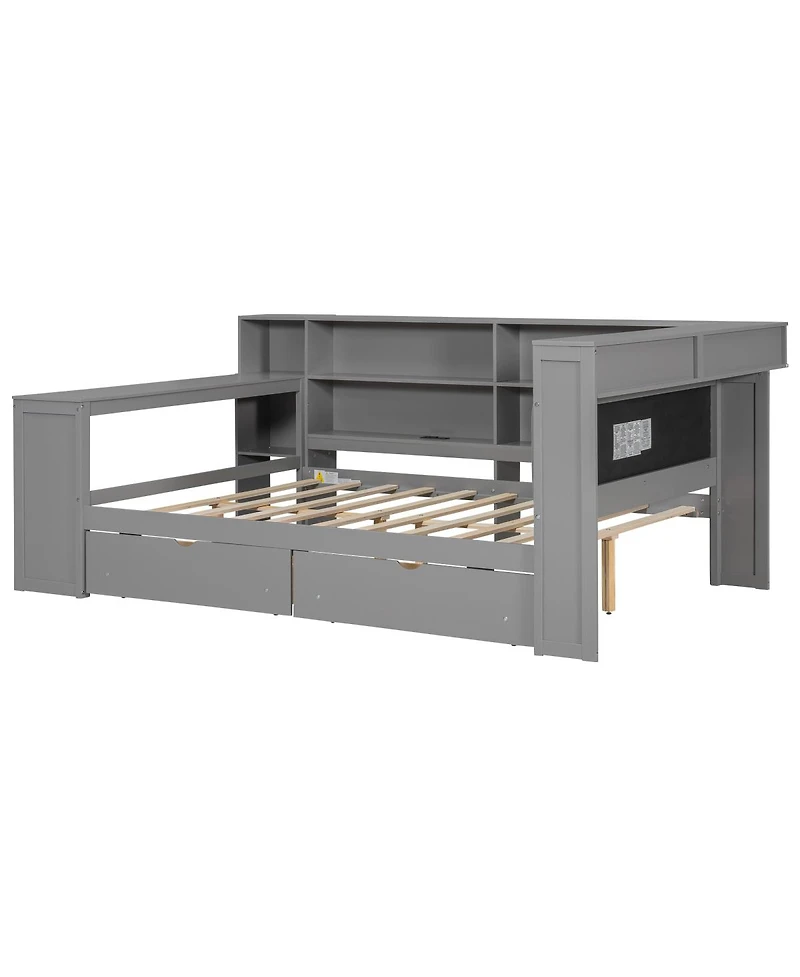 Streamdale Furniture Wood Full Platform Bed w/Storage, Drawers, Charging, Led, Desk, Upholstered Headboard