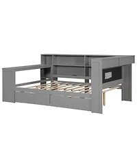 Streamdale Furniture Wood Full Platform Bed w/Storage, Drawers, Charging, Led, Desk, Upholstered Headboard