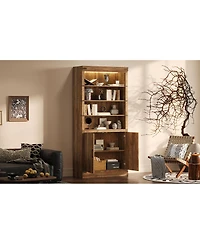 Streamdale Modern Bookshelf with Doors, 3-Tier Adjustable Shelves, Led Light, Walnut