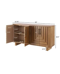 Streamdale Furniture Modern sideboard, 59" storage cabinet with 4 doors, natural finish