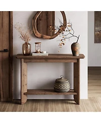 Tribesigns 41.3 Inches Sofa Table, Solid Wood 2-Tier Console Table for Living Room, Modern Sofa Table Behind Couch, Hallway Foyer Table, Walnut