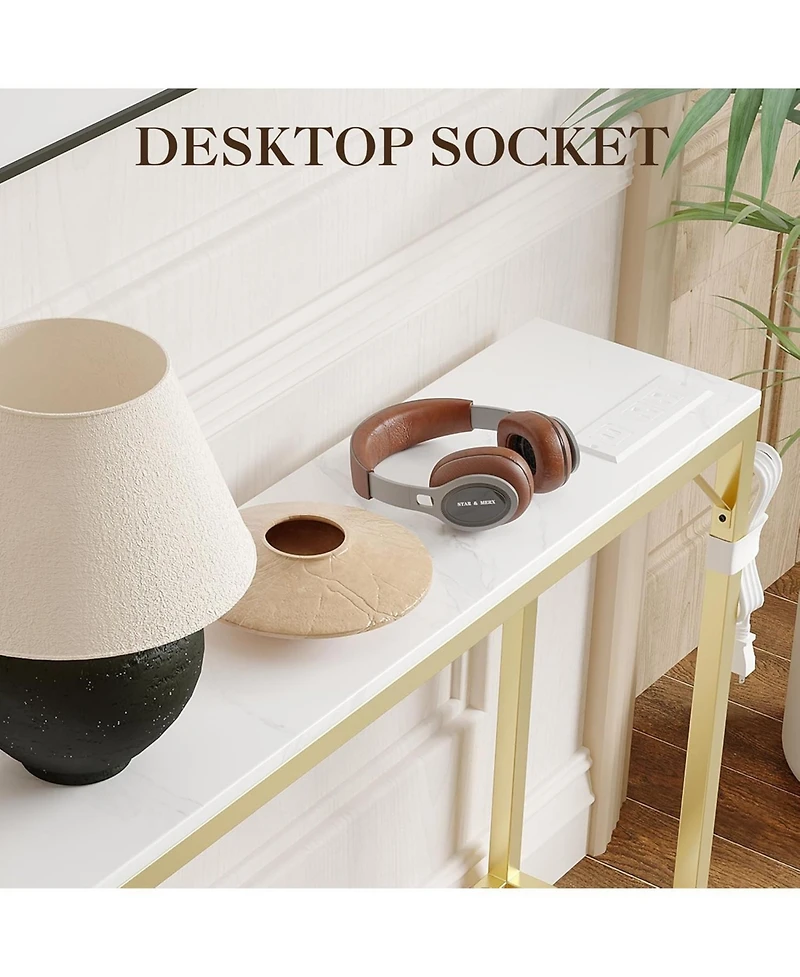 gaomon 39.4" Industrial Console Table with Usb Ports & Power Outlets - Versatile Entryway Table for Living Room, Hallway, Easy Assembly