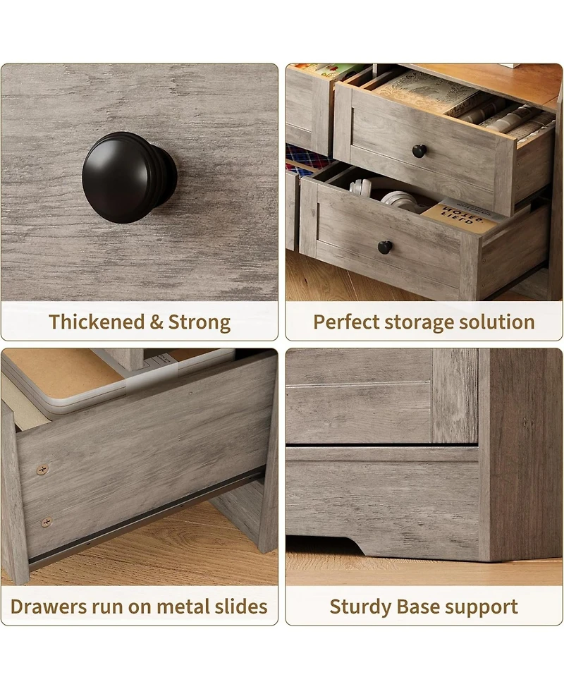 gaomon 6 Drawer Dresser for Bedroom with Power Outlets & Led Light, Slim Wooden Chest of Drawers with Open Shelf