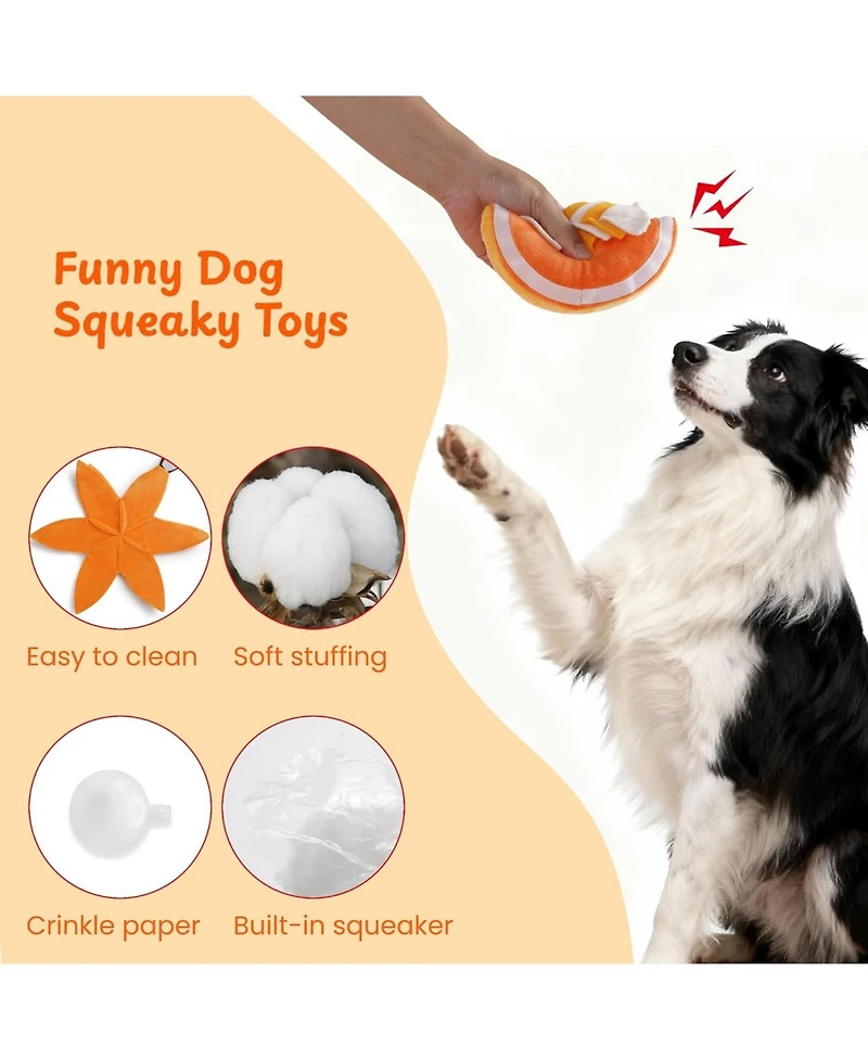 Nocciola 7-in-1 Pumpkin Dog Enrichment Toys, 6 Squeaky Snuffle Slices with Velcro-closure Rind for Treats Hunting Fun, Hide and Seek Puzzle Toy for D