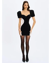 Miss Circle Women's Nova Black Contoured Sweetheart Puff Sleeve Mini Dress