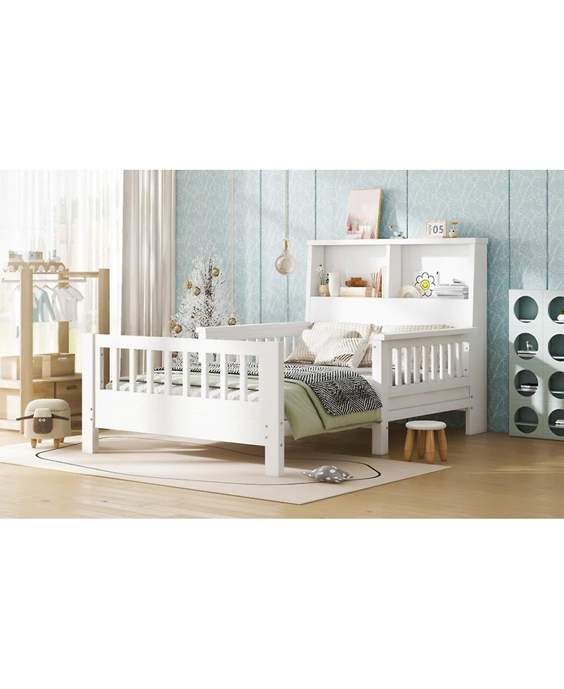 Streamdale Furniture Twin Platform Bed with Storage Headboard & Pull-Out