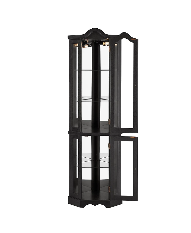 Streamdale Furniture Lighted Oak Curio Cabinet with Tempered Glass Doors & Shelves - Black
