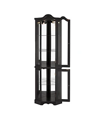 Streamdale Furniture Lighted Oak Curio Cabinet with Tempered Glass Doors & Shelves - Black