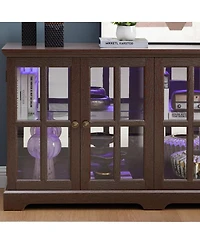 Streamdale Furniture Led Curio Display Cabinet with Glass Doors & Adjustable Shelves - Cherry