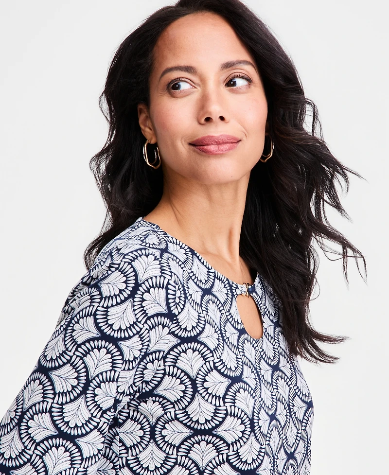 Jm Collection Women's Printed Keyhole-Neck Split-Sleeve Top, Macy's Exclusive