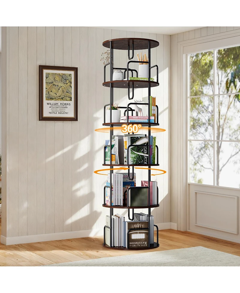 Streamdale Furniture 360° Rotating 5-Tier Bookshelf, Space-Saving and Easy Assembly
