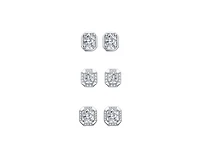 Genevive Timeless White Gold Plated Cz Octagonal 3-Piece Set Earrings
