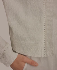 Donna Karan Weekend Women's Pointelle Stitch Detail Open-Front Cardigan