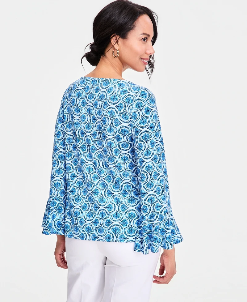 Jm Collection Women's Printed Boat-Neck Bell-Sleeve Top, Macy's Exclusive