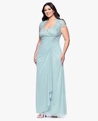 B&A by Betsy & Adam Plus Sequined-Lace Ruched Gown