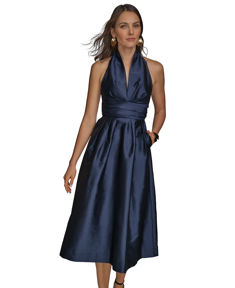 Donna Karan Petite Sleeveless Halter Neck A-Line Midi Dress