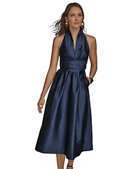 Donna Karan Petite Sleeveless Halter Neck A-Line Midi Dress