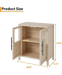 Gaomon Sideboard With 2 Glass Doors, 29" Large Buffet Cabinet With Solid Wood Countertop, Coffee Bar Cabinet With 2