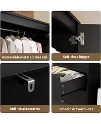 gaomon Garvee Armoire Wardrobe Closet, 69.5" Wooden Cabinet with 3 Drawers, Hanging Rod, 2 Doors Clothing Storage for Bedroom