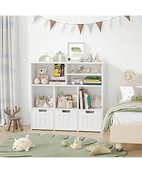 gaomon Toy Storage Cabinet with 3 Movable Drawers & 6 Cubes, Children's Toy Shelf Kids Bookshelf with Hidden Wheels