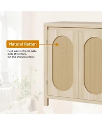 gaomon Rattan Cabinet Sideboard Buffet Kitchen Storage Cabinet Cupboard Console Table Wood Coffee Bar Cabinet With Doors