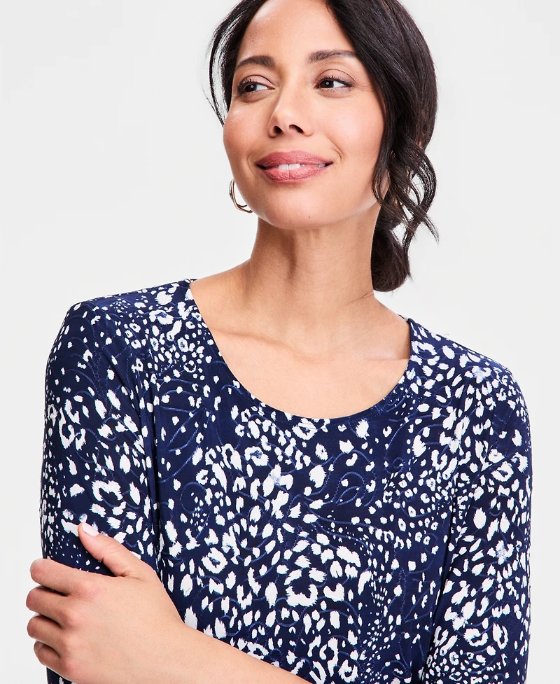 Jm Collection Women's Printed 3/4 Sleeve Scoop-Neck Jacquard Top, Macy's Exclusive