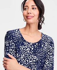 Jm Collection Women's Printed 3/4 Sleeve Scoop-Neck Jacquard Top, Macy's Exclusive