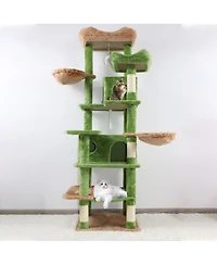 Zeus & Ruta 68in Green Multi Level Cat Tree Hammocks Hanging Basket Cat Cave Removable Cushion Scratching Posts