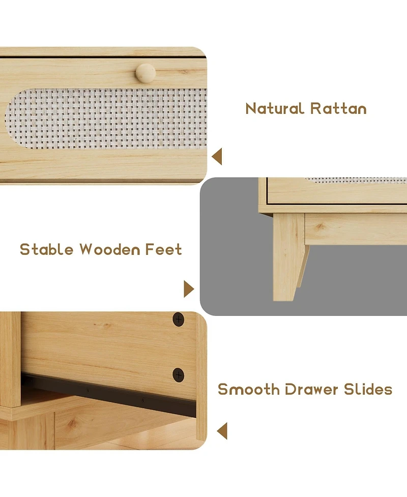 Gaomon Rattan Drawer Dresser, 3 Wood Drawers Storage Cabinet Dresser for Bedroom