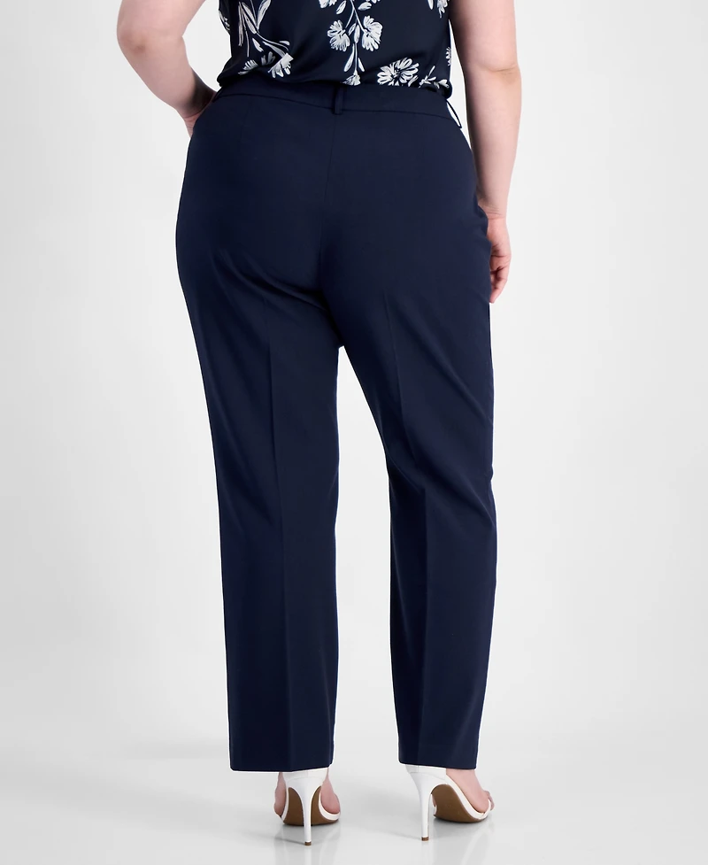 Tahari Asl Plus Bird Eye Press-Pleat Straight-Leg Pants