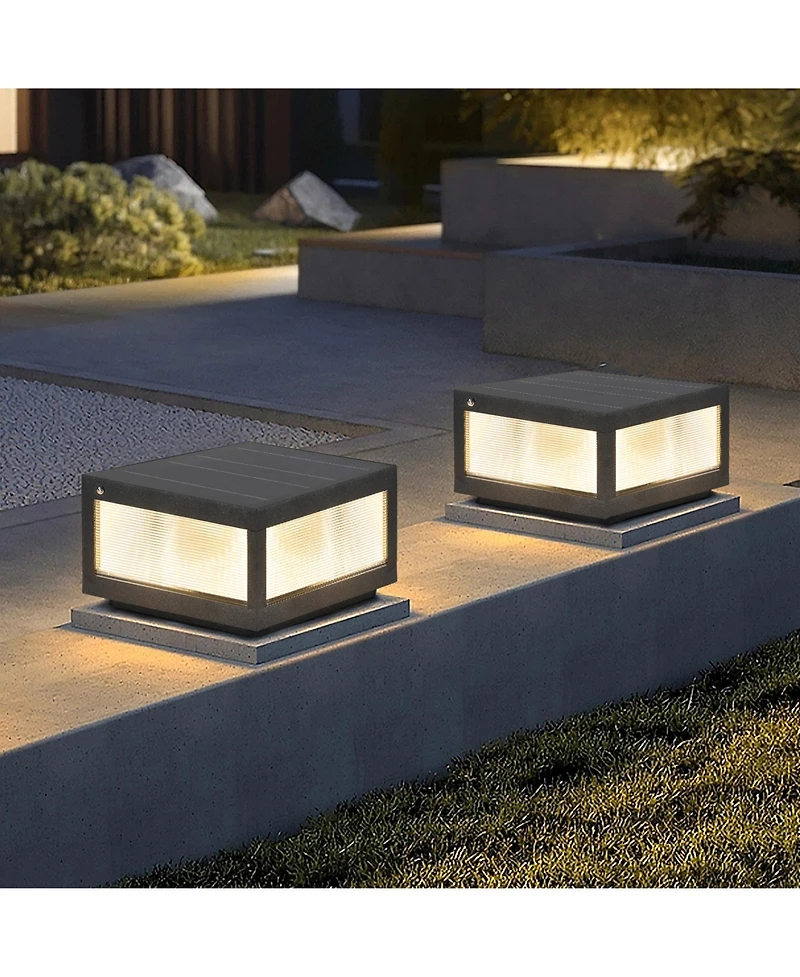 Flynama 12" Black Solar Powered Led Post Cap Light, Modern Outdoor Led Fence Light for Pathways, Decks, and Patios (2-Pack