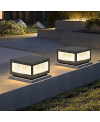 Flynama 12" Black Solar Powered Led Post Cap Light, Modern Outdoor Led Fence Light for Pathways, Decks, and Patios (2-Pack