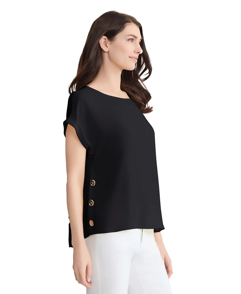 Jones New York Women's Short-Sleeve Button Detail Blouse