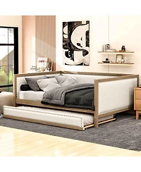 Streamdale Furniture Full Size Upholstered Daybed with Trundle and Nailhead Decoration